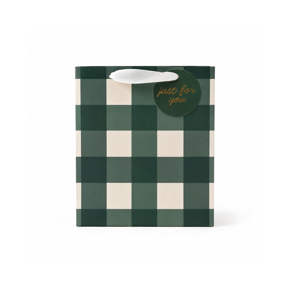 Christmas Square Gift Bag - GINGHAM GREEN